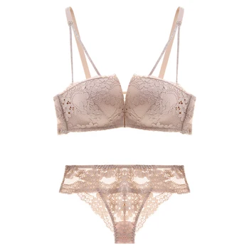 

Lace Deep V Push Up Bra Sets Lingerie Small Breast A B Cup Wireless Embroidery Sexy Bra And Panties Underwear Women Sets Cotton
