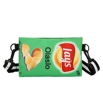 

Super Fire Women's Personality Potato Chip Crossbody Bag Lady Shoulder Wide Hand Bags Totes Leisure Girl Cartoon Message Bags