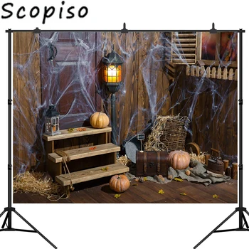 

Scopiso Halloween Photography Background Spider Wooden House Pumpkin Window Background Professional Photo Photography Props