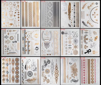 

15pcs/lot Waterproof Flash Tattoo Non-toxic Temporary Tattoo Sticker Take These Metallic And Gold Jewelry Tattoos