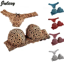 Julexy, новинка, леопардовые выдалбливают, стринги, женский бюстгальтер, набор, пуш-ап, бюстгальтер, короткие наборы, искушение, кружево, золото, сексуальное нижнее белье, Комплект трусов