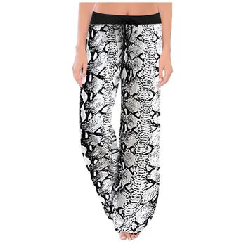 

Summer Beach Pants Women Casaul Comfy Stretch Print Clothes Drawstring Wide Leg Long Pants Trousers Pajamas Ropa Mujer 2020 #C1