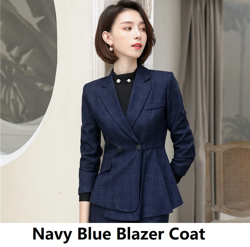 Blue Blazer Coat Высококачественные тканевые официальные костюмы, дизайнерские профессиональные брючные костюмы для дам, Офисная Рабочая одежда, блейзеры, комплекты для женщин, деловые костюмы - Цвет: Blue Blazer Coat