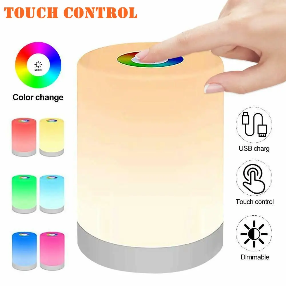 USB RGB цветной зарядный Ночной светильник с регулируемой яркостью сенсорным