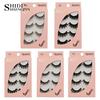 

4 Pairs/Box 100% Thick Real Mink False Eyelashes Natural For Beauty Makeup Extension Fake Eyelashes False Lashes For Women Girls