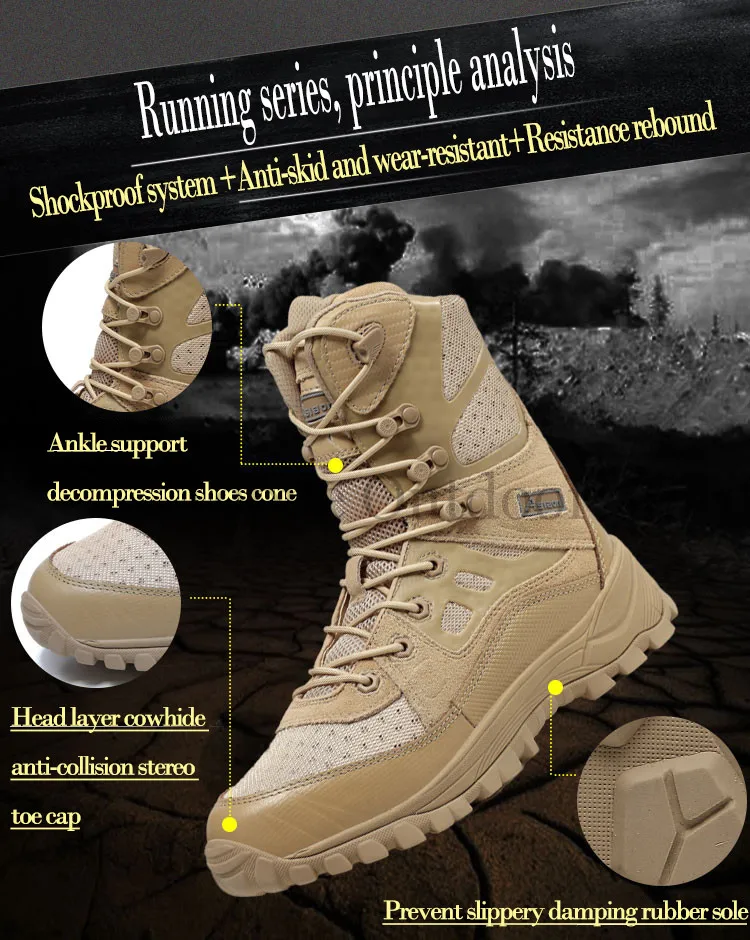 TOtrait Men Military Tactical Boots Outdoor Hiking Desert High-top Military Desert Climbing Sport Waterproof Shoes Ankle Boots