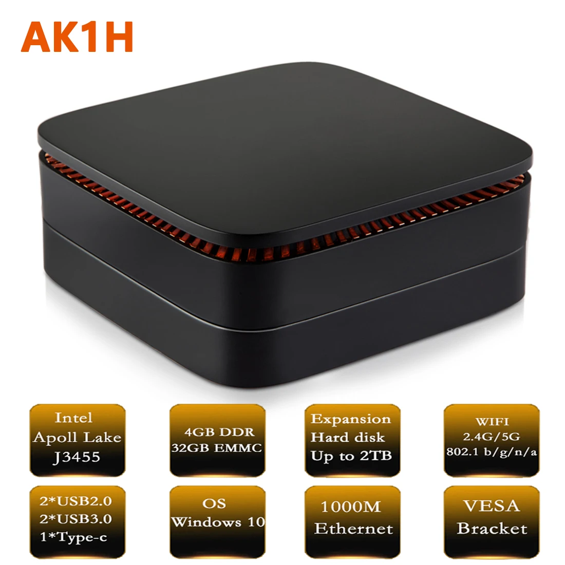Мини-ПК AK1H Windows 10 Intel J3455 8 Гб ОЗУ 128 ГБ BT4.2 1000 Мбит/с Wi-Fi | Компьютеры и офис