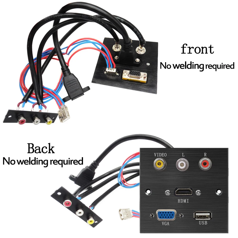 Алюминиевый сплав Разъем panle VGA HDMI USB видео R L порт pd Разъем сварочный патч Плата расширения черная матовая панель