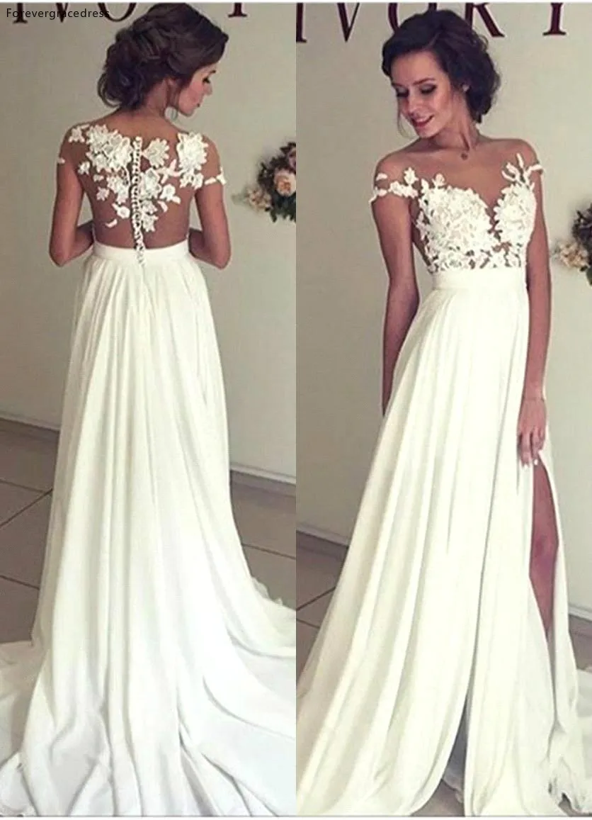 

Elegant Bridesmaid Dress A Line Slit Lace Chiffon Summer Spring Maid Of Honor Gown