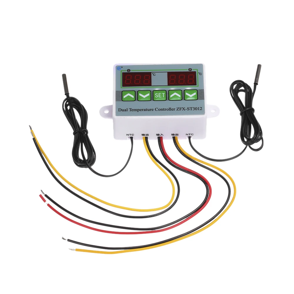 AC220V 12V 24V Digital LED Dual Thermometer Temperature Controller Thermostat In