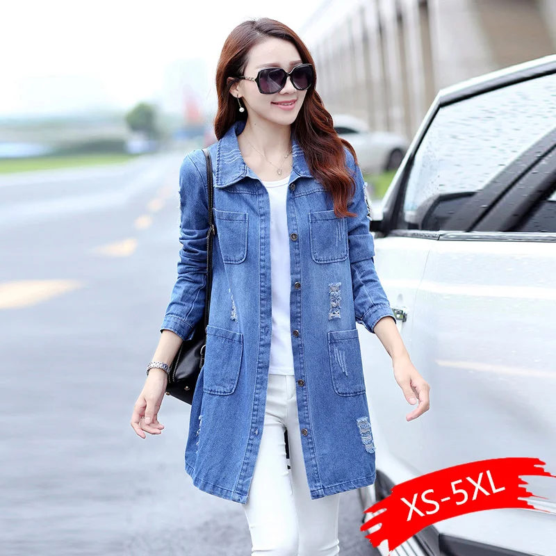 

Women Coat Plus Size 3XL 4XL 5XL Autumn Casual Oversize Long Sleeve Denim Jacket Cardigan Overcoat Outerwear 2019