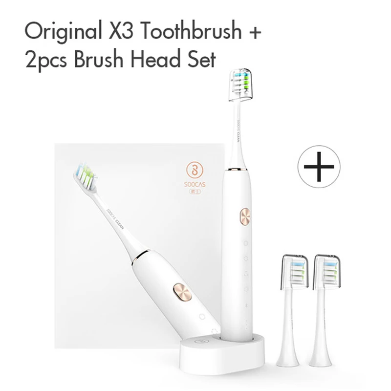 White Add Brush Head Soocas X3 звуковая электрическая зубная щетка обновленная для взрослых Водонепроницаемая ультра звуковая автоматическая зубная щетка USB перезаряжаемая - Цвет: White Add Brush Head