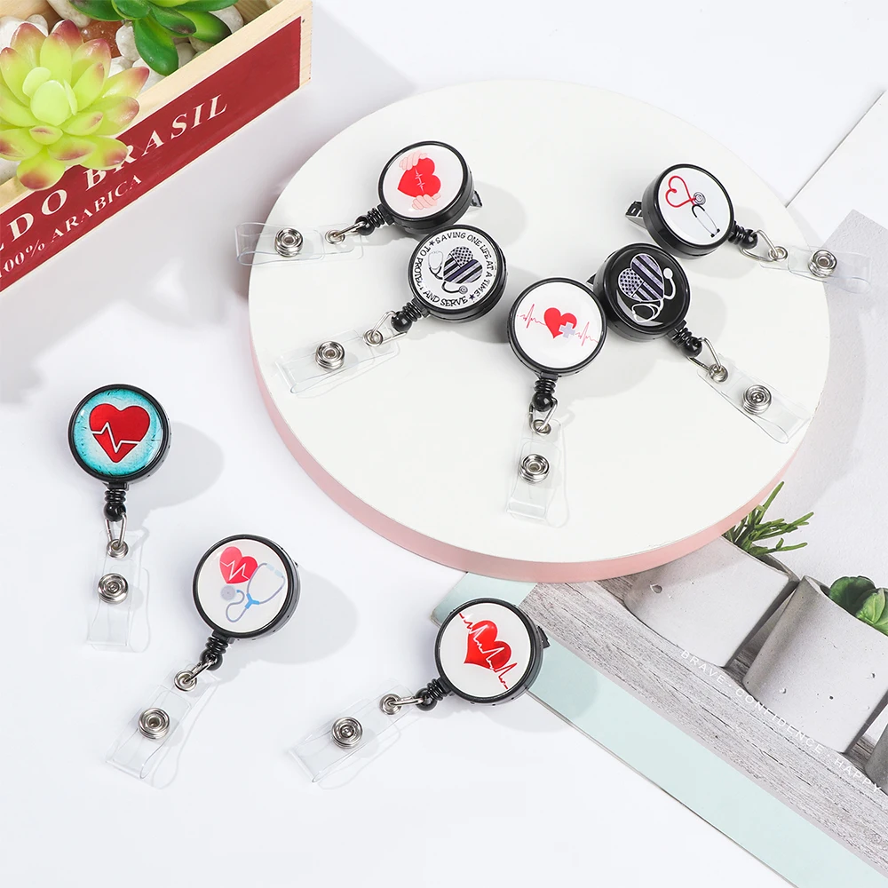 Pattern Buckles &amp Hooks Retractable Swivel Clamp Badge Clip ID Reels Certificates Holder Nursing Reel | Дом и сад
