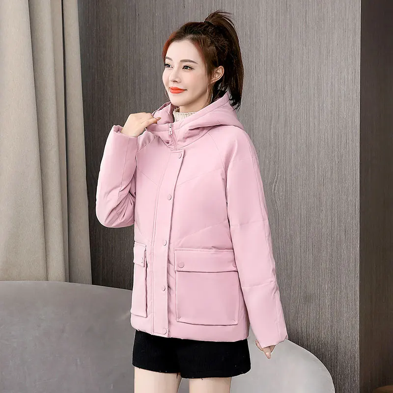

Fashion Solid Color White Duck Down Jacket Women 2020 New Sweet Warm Short Hooded Parka Down Coat
