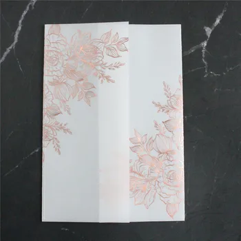 

Rose gold foil invitation greeting card gift card cover transparent rose floral design 50pcs