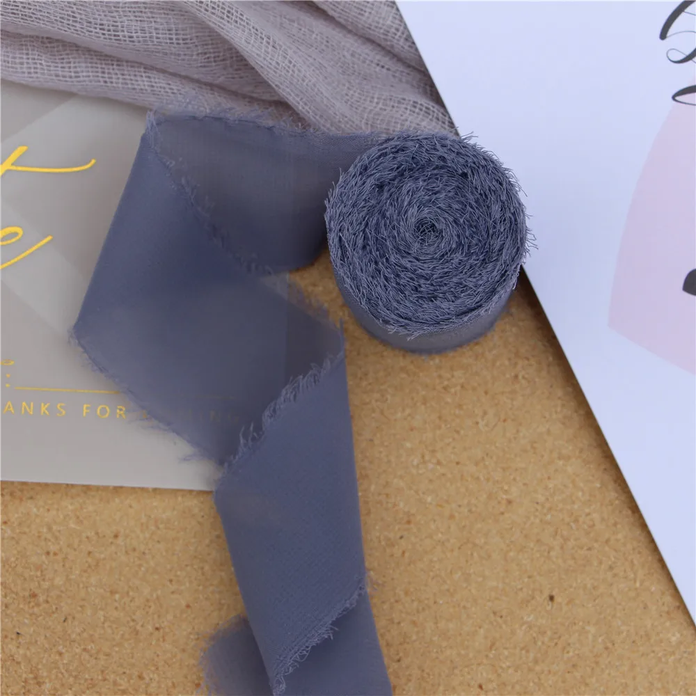 4 см х 5,5 м прозрачная потрепанная обрезная шифоновая шелковая лента свадебные приглашения букеты ручной работы пыльная роза лента с бахромой ремесло Flatlay Prop