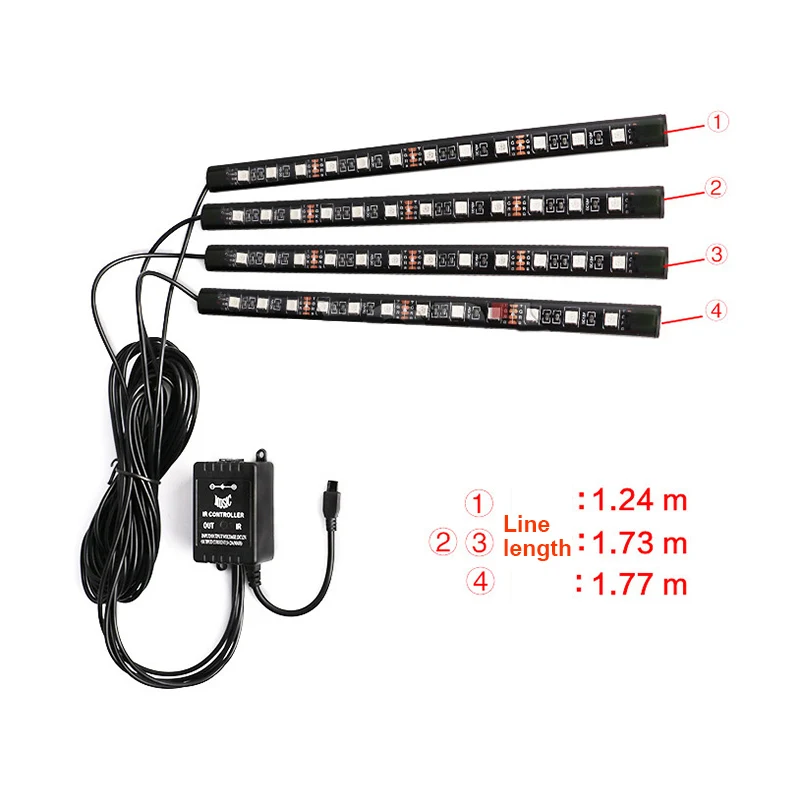 RGB 5050 18SMD/12SMD светодиодный автомобильный атмосферный светильник с дистанционным управлением, голосовое управление, многоцветный автомобильный интерьерный светильник, полоски