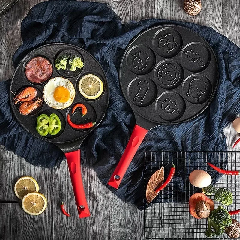 

Multifunctional seven-hole breakfast pot flat bottom non-stick egg dumpling frying pan breakfast artifact baby fried egg mold