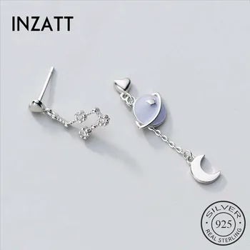 

INZATT Real 925 Sterling Silver Asymmetry Zircon Moon Dangle Drop Earrings For Fashion Women Party Bohemian Fine Jewelry Gift