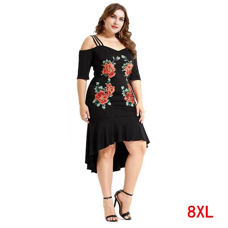 Женское платье размера плюс 5XL 6XL 7XL 8XL летнее без бретелек с коротким рукавом