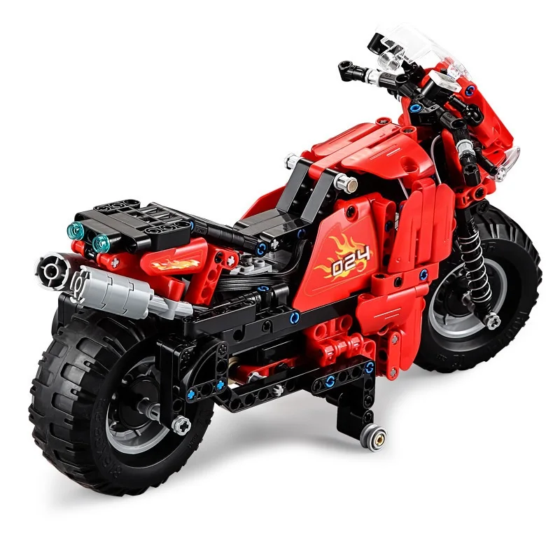 Building Blocks Highly Imitation Remote Control Track Motorcycle Spring Shock Absorber With LED Lights Children Assembling Toys 4