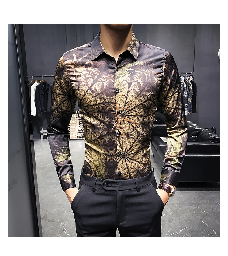 Роскошная рубашка, мужские рубашки в стиле барокко, модная рубашка Camisa social club, для ночного клуба Slim Fit masculina
