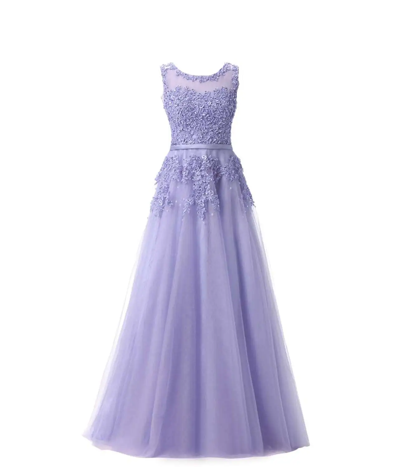 Платья для выпускного вечера с жемчугом и цветочной аппликацией длинное вечернее платье для женщин без рукавов Тюлевое платье для выпускного - Цвет: lavender