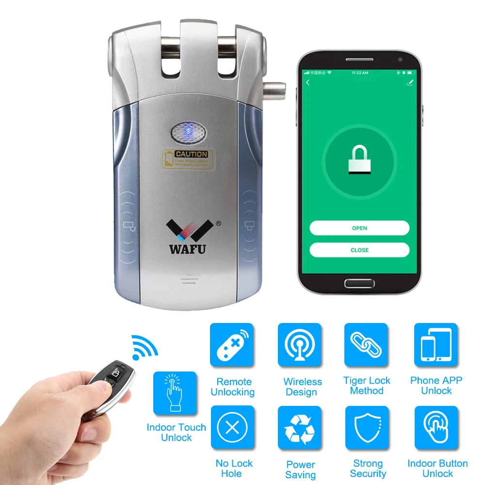 WAFU HF-010W WiFi умный дверной замок Tuya безопасный Невидимый электронный интеллектуальный замок без ключа умный дом замок с дистанционным управлением - Цвет: Blue Silver 2 Keys