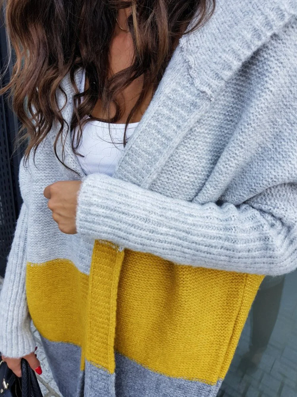 Winter Knitted Sweater Women Loose Striped Long Sleeve Hooded Cardigans Sweater Casual Female Long Jumper Cardigans Coat