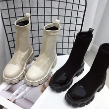 Botas de calcetín negro para mujer, zapatos góticos Punk, botines de plataforma, media blanca, novedad de 2020