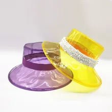 Инс тренд Лето Женская мода flappy полями Панама шляпа рыбаков кристалл жемчужина шляпа с ленточкой ПВХ пластик шляпа от солнца