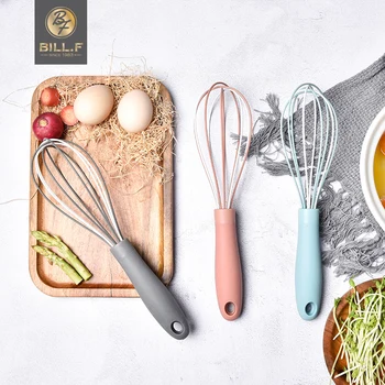 

BILL.F Food grade silicone hand beater, baking tool, silicone covered stainless steel inner core, nylon handle, 3 colors