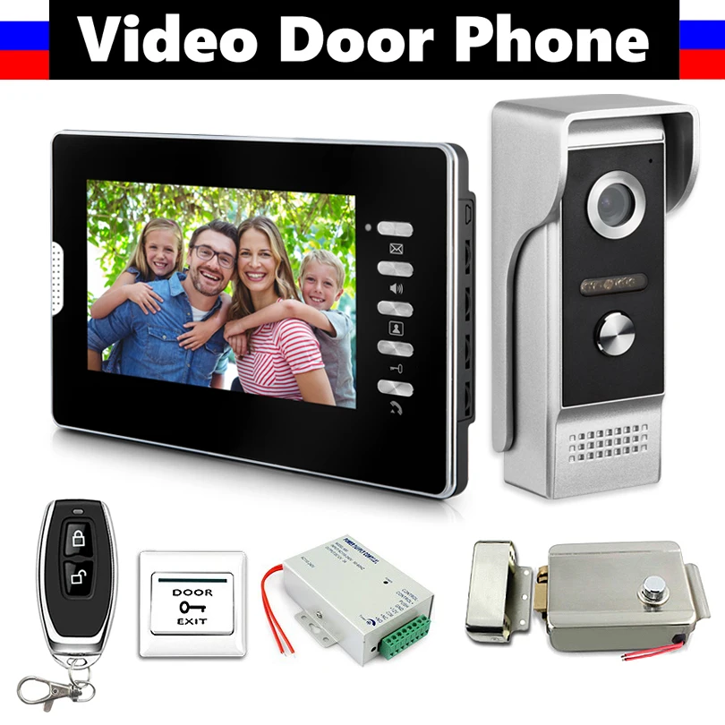 

7" Screen Video Door Phone Intercom Entry System Video Doorbell Kits Remote Control +Door Exit + Electric Control Door Lock