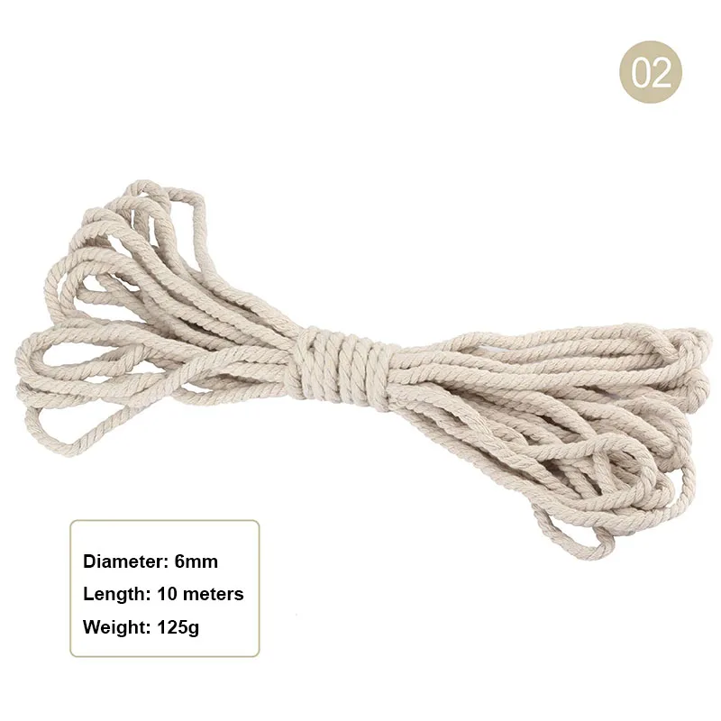 Beige 6mm 10M 10 метров бежевый три витые тканые круглые хлопковые веревки 5 мм/6 мм/7 мм/8 мм/10 мм/12 мм/15 мм/18 мм/20 мм толстый шнур DIY гобелены ручной работы - Цвет: Beige 6mm 10M