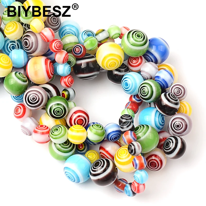 

6/8/10/12MM Mixed Circle Ball Round Pattern Millefiori Lighting Glazed Glass Beads Bulk Craft Beads For Jewelry Making DIY