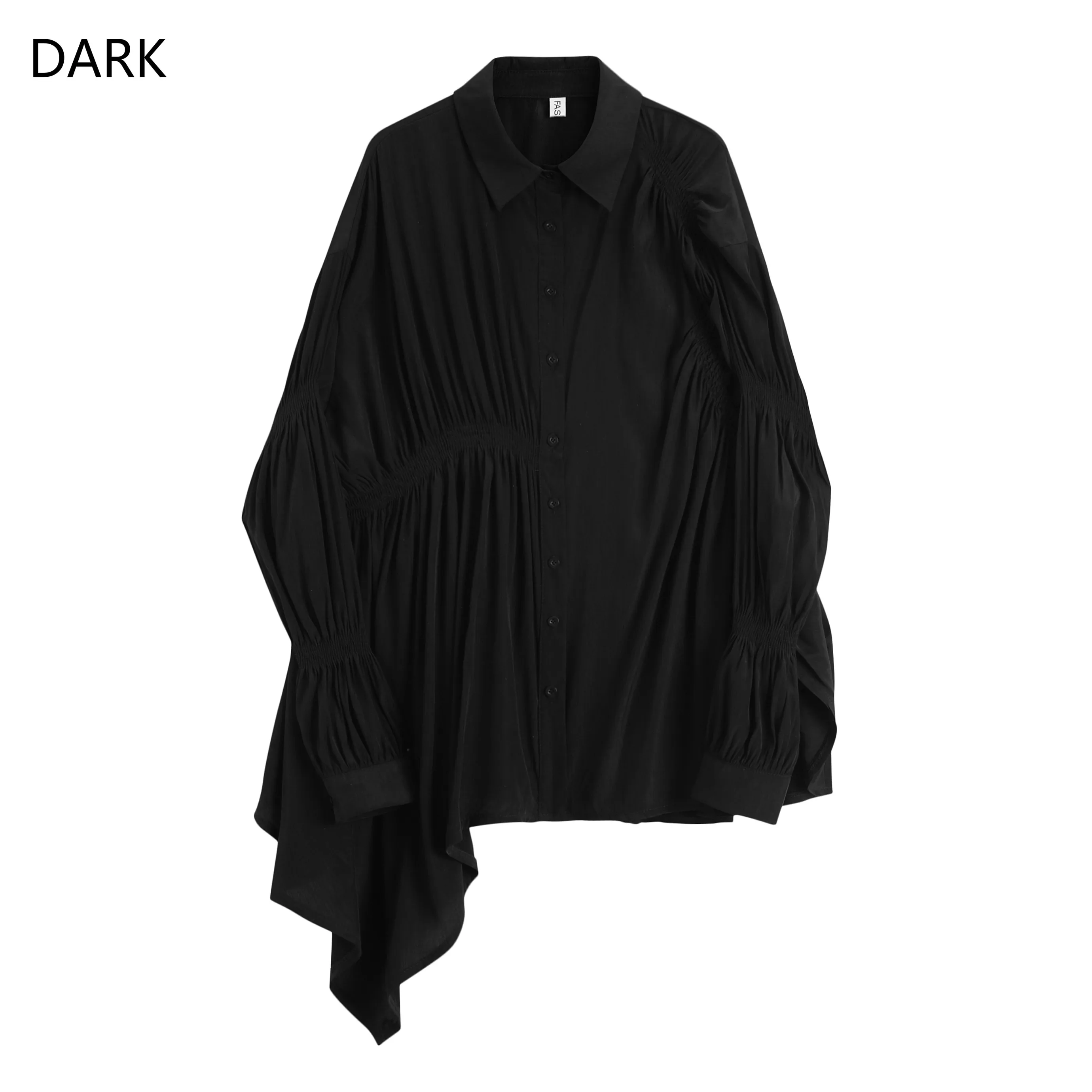 

2020 Autumn New Chic Shirt Hong Kong Flavor Long-sleeved Irregular Bubble Sleeve Shirt Female Retro Solid Color Long Section