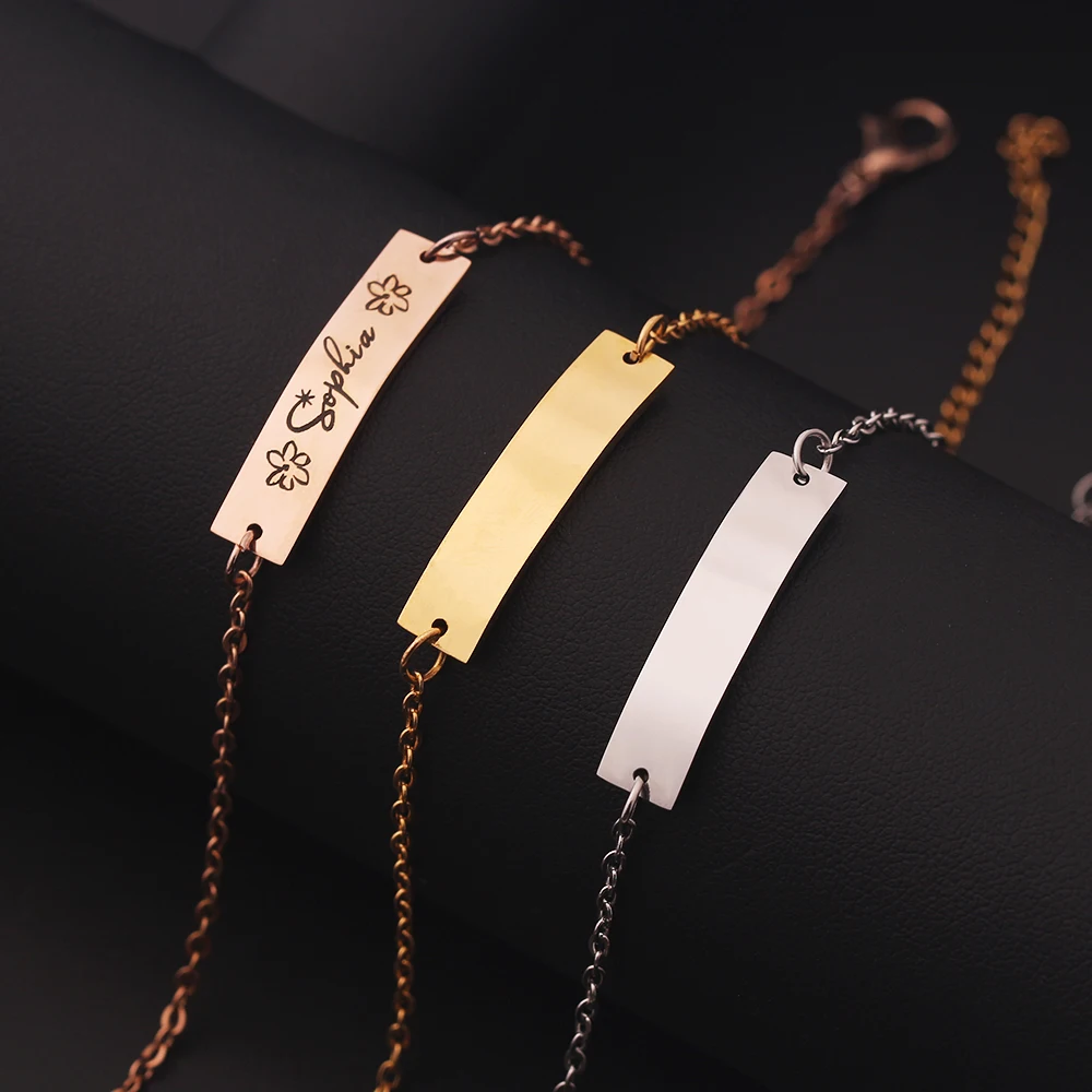 

Personalized Jewelry Baby Name ID Bracelet Hand Chain Stainless Steel Custom Engraved Nameplate Bileklik Children