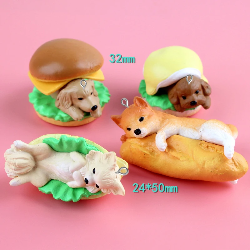 

4pcs Hamburg Puppy charms Golden-haired Bread Puppy PVC Enamel Complete Set of Hand-made Decoration Cell Shell Beauty Material