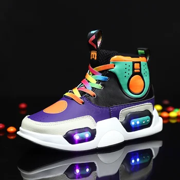 

winter warm shoes fashion Led Light Waterproof children's girls boys boots perfect for kids Genuine Leather USB Charging