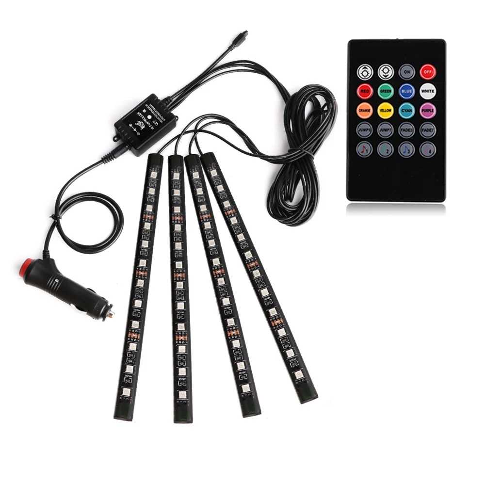 RGB 5050 18SMD/12SMD светодиодный автомобильный атмосферный светильник с дистанционным управлением, голосовое управление, многоцветный автомобильный интерьерный светильник, полоски