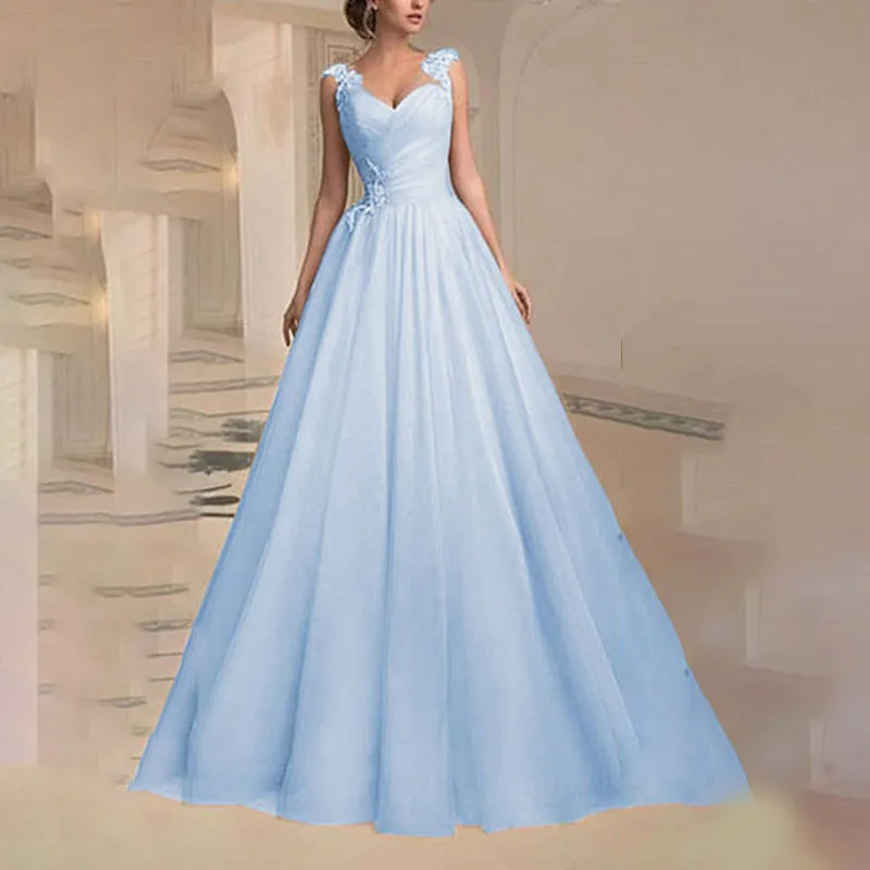 

summer forma party Dress V-neck Sleeveless Waist Defined Mesh Large Pendulum ball gown evening ladies dresses elegant clothing
