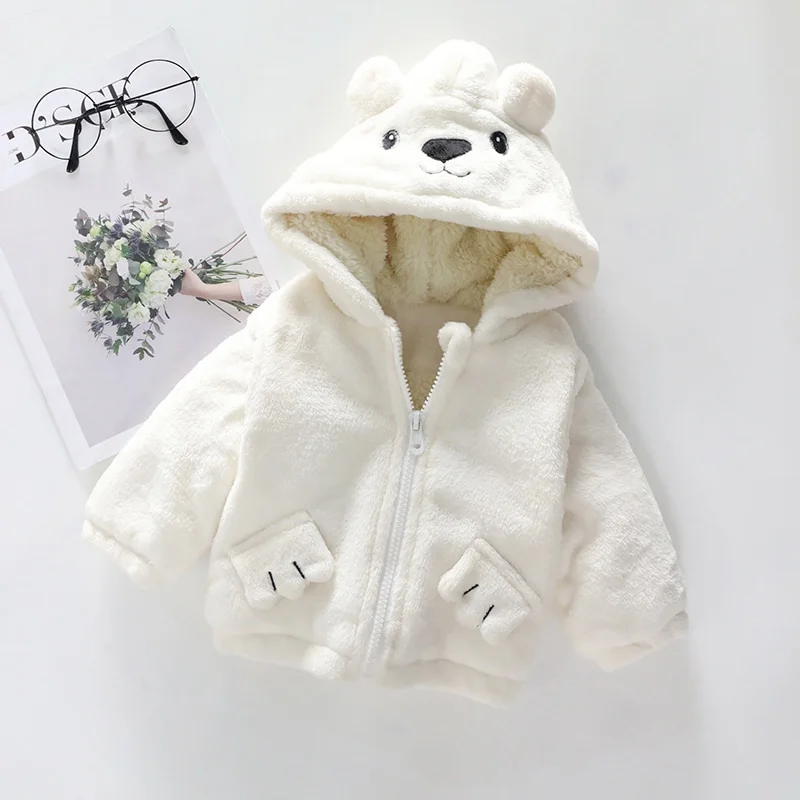CROAL CHERIE/зимнее пальто для маленьких мальчиков; куртка с милым медведем; теплая одежда; флисовое бархатное зимнее пальто для девочек; Верхняя одежда; цвет белый, коричневый