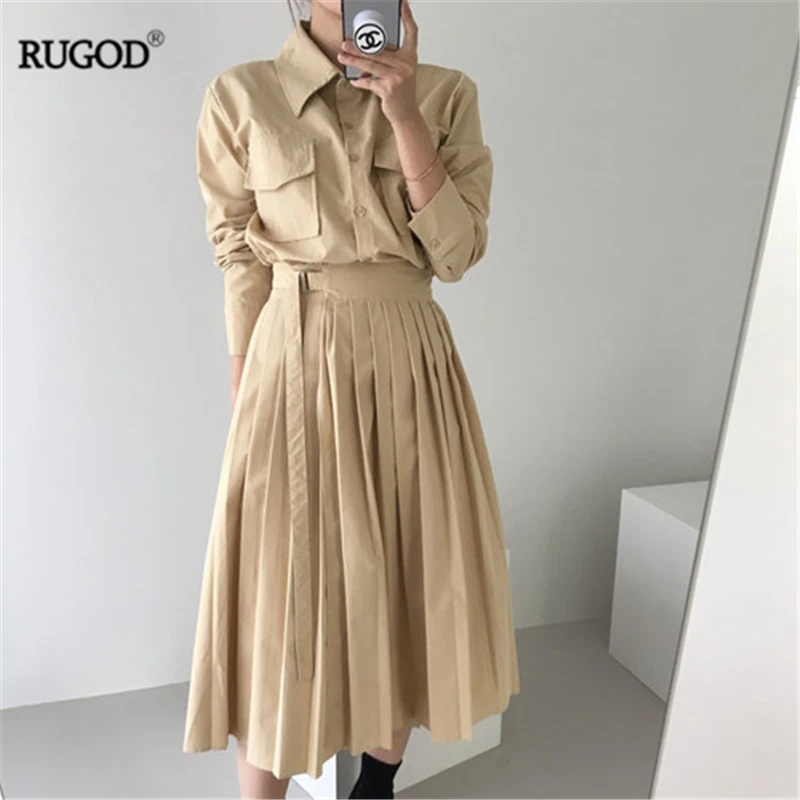 Новинка 2019 женское модное осеннее платье RUGOD в стиле сафари приталенное