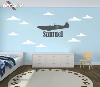 

Aeroplane Wall Sticker Personalised Name Spitfire Plane with Clouds Wall Decal Nursey House Decoration