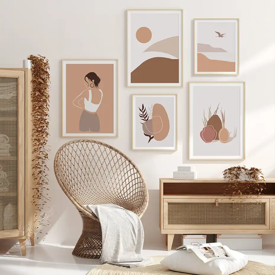 boho style abstract mountain geometry canvas painting wall art