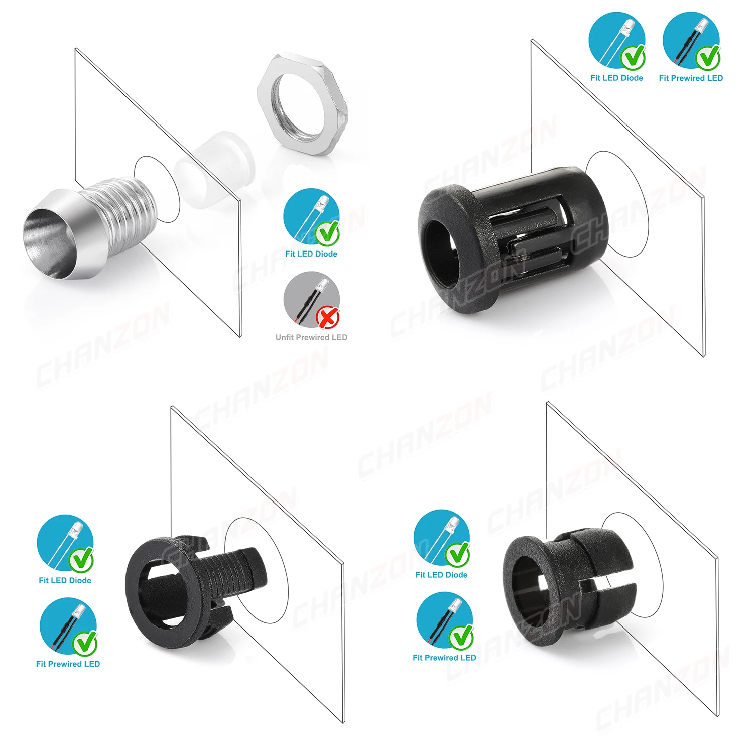 Lamp holder 3mm 5mm 8mm 10mm LED holder socket clip bezel light emitting diode lamp base cover metal chrome plastic display blub cup case