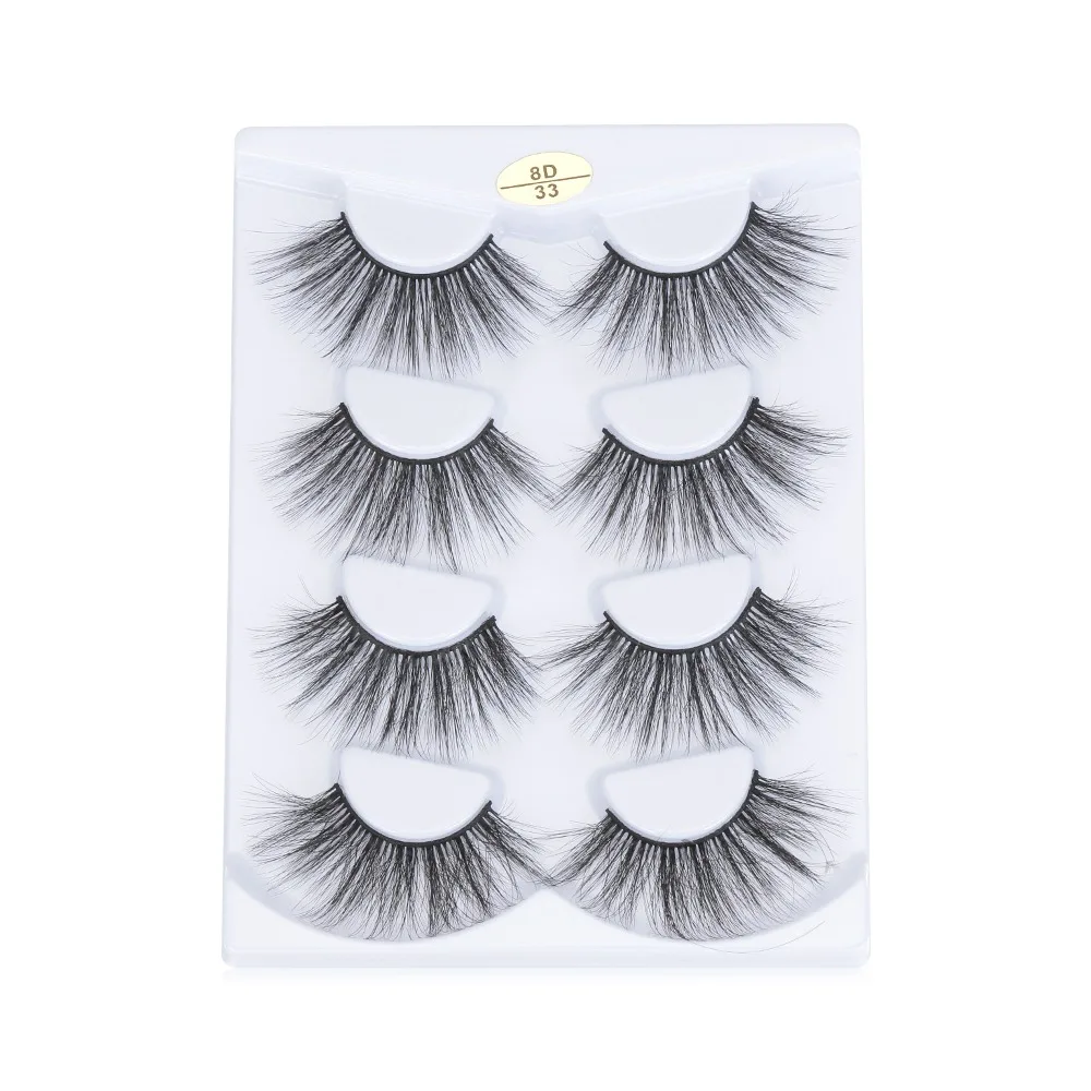 4 пары 25 мм Resuable Lashes 8D норковые волосы ресницы натуральные длинные полный объем Wispies пушистые ресницы макияж инструменты для наращивания - Цвет: 8D-33