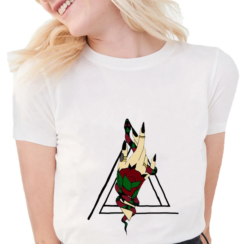 Женская летняя футболка со змеиным принтом с круглым вырезом и коротким
