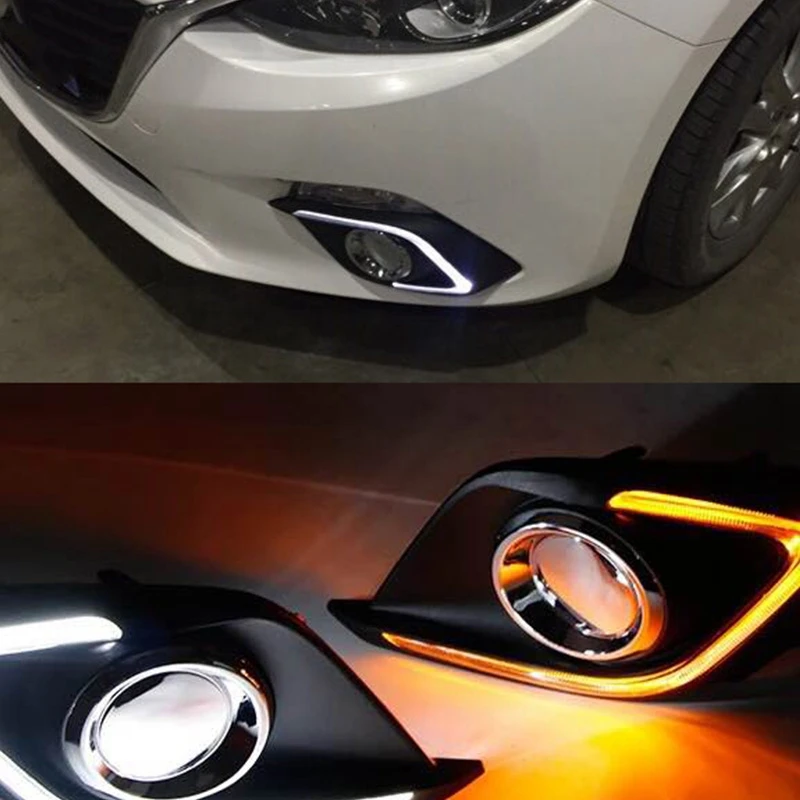 

Car Flashing 2 Pcs DRL for Mazda 3 Axela 2014 2015 2016 LED DRL Daytime Running Lights with Turn Signal Fog Light Cover