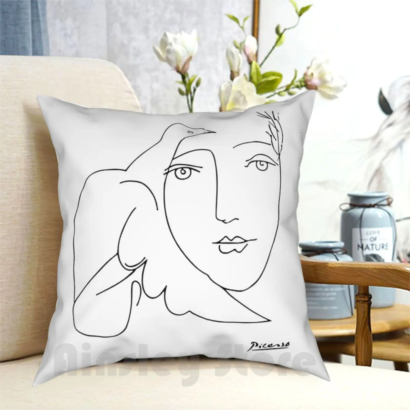 

Pablo Picasso Peace ( Dove And Face ) , Sketch Artwork Pillow Case Printed Home Soft DIY Pillow cover Anti War